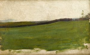 緑の草原と門のある壁のある風景、1900年頃（ラスボーンで準備されたアーティストのパネルに油彩）